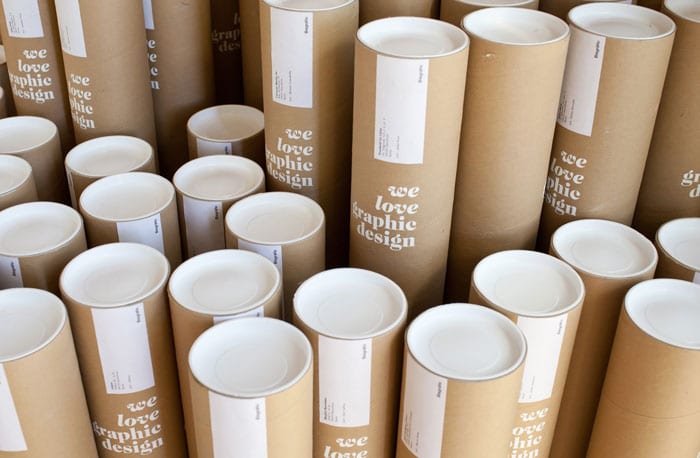 diffrents sizes cardboard shipping tube boxes packaging with label