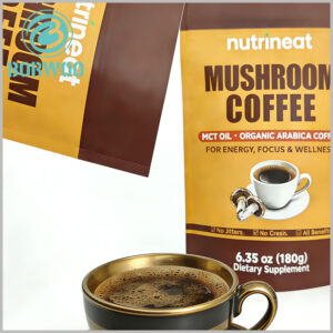 180g Custom Flat Bottom Mushroom Coffee Pouch | Premium Logo Printing