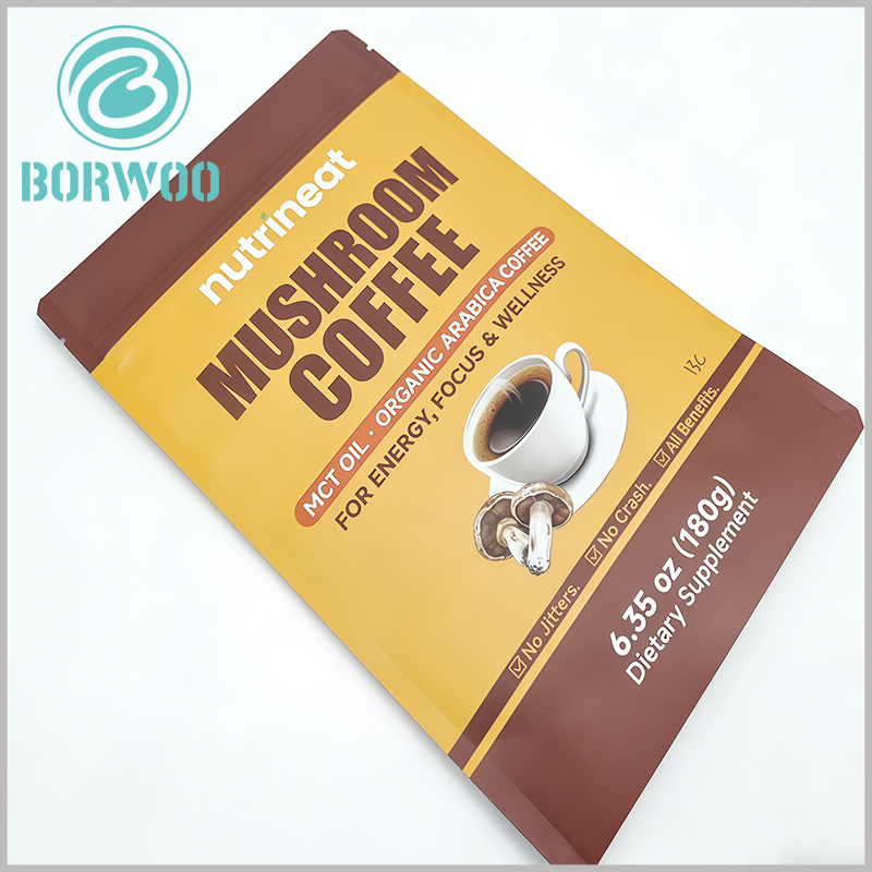 180g Custom Flat Bottom Mushroom Coffee Pouch | One-Way Degassing Valve