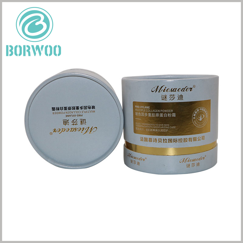 7 bottles of skin care products packaging tube with bronzing printed. Round boxes have a brand name at the top, which makes it easier to promote the brand.