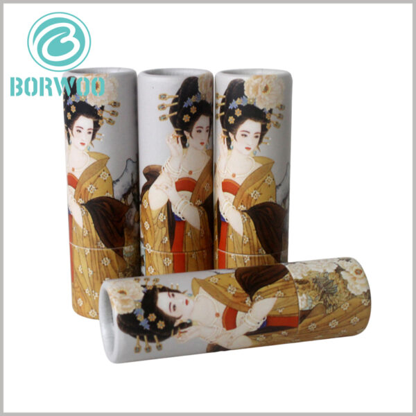 Biodegradable creative empty lipstick tube packaging boxes wholesale.This tube box is made of 300g SBS forming inner tube of thickness of 0.8mm and outer tube of 1mm thickness