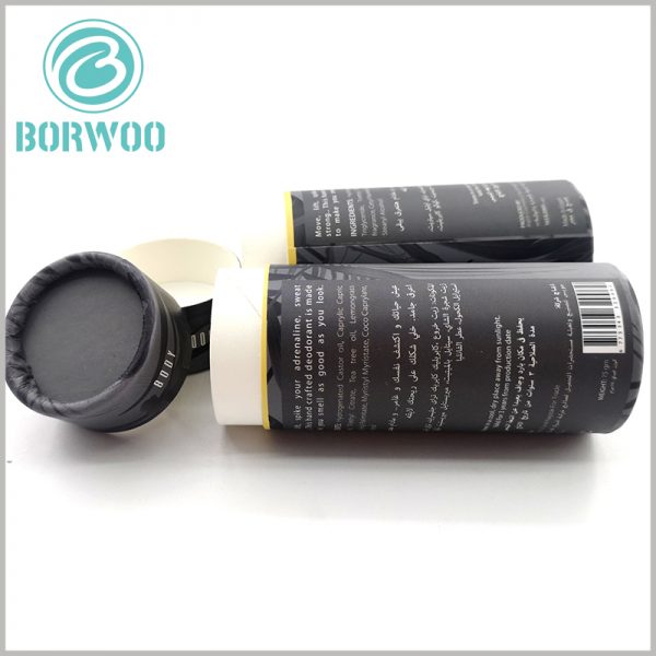 Biodegradable deodorant packaging tubes.The paper tube packaging is used as a deodorant container, which is easier to print. The unique printed text and pattern reflect the characteristics of the product.