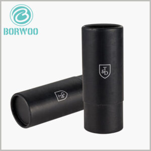 Black cardboard cosmetic tube packaging with logo