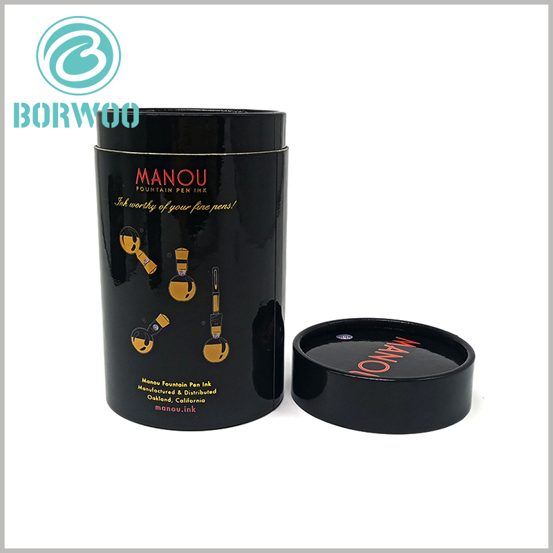 Black cardboard round tubes packaging for fountain pen ink.made of 400g grey cardboard paper as outer tube and 350g black cardboard as inner tube of 0.8mm thickness