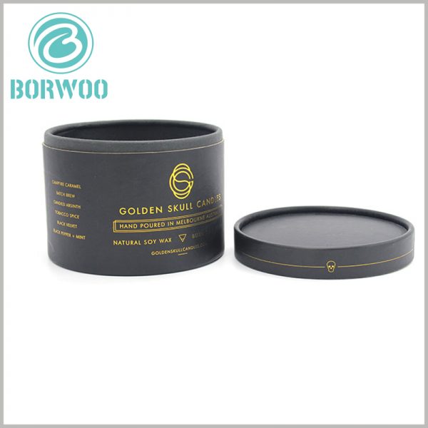 Black cardboard tube candle boxes with lids wholesale.High-quality black cardboard is the raw material for candle packaging and has excellent visual effects for product packaging.