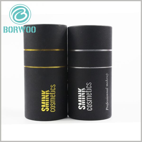 Black cardboard tube packaging for cosmetics boxes.The black paper tube is bronzing printed to improve the visual experience of the package.