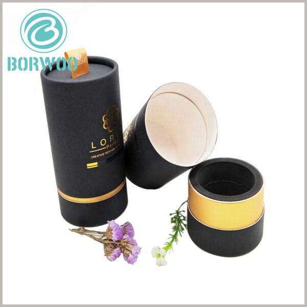 Black cardboard tubes packaging for cosmetic boxes.There is a black EVA inside the package to protect the cosmetics.