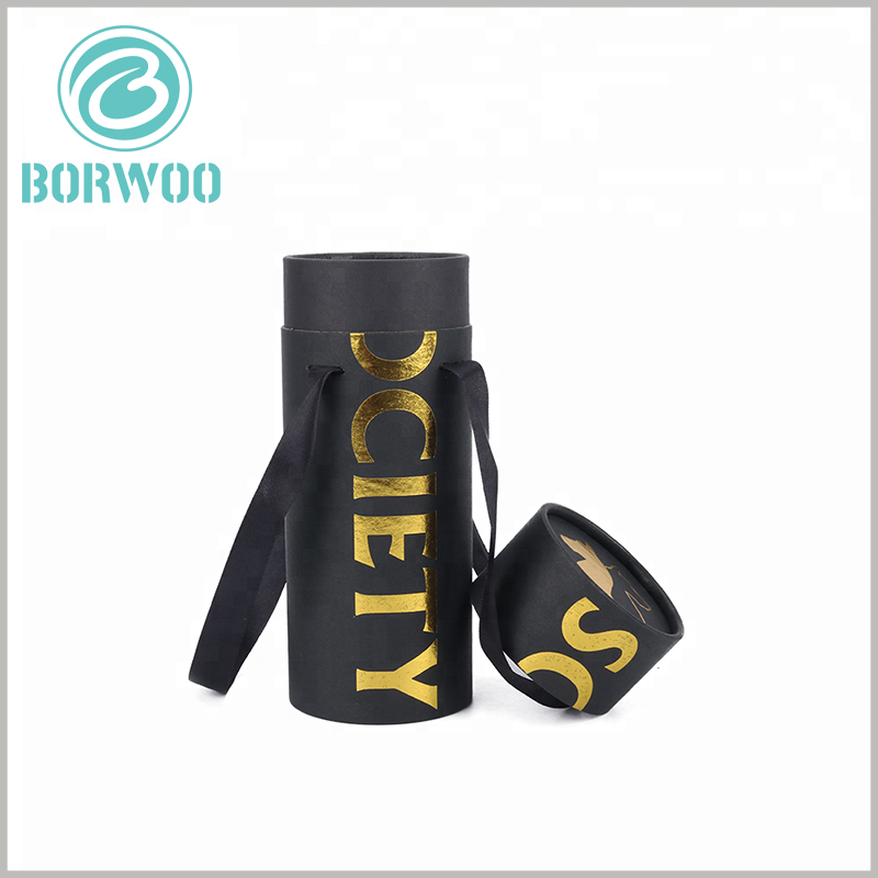 Custom Black paper tube packaging with bronzing printing.