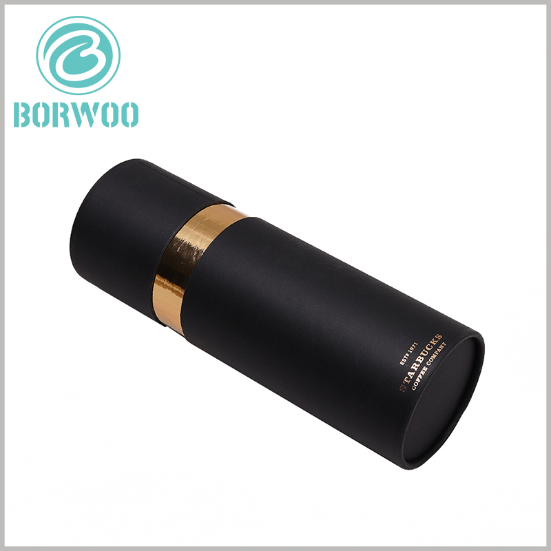 Black large diameter cardboard tube packaging boxes with bronzing printing.Black and gold as two colors in paper tube packaging.
