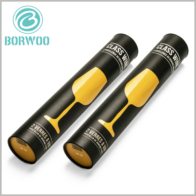 Black long cardboard tubes for wine glass packaging boxes.The main pattern of the package is the red wine glass