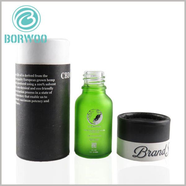 Black paper tube for CBD essential oil packaging boxes.The paper tube paper tube prints detailed product information, which is convenient for consumers to directly read the content they want to know.