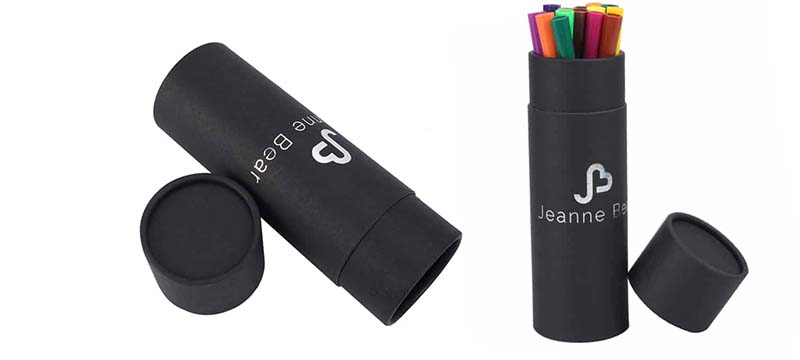 Black paper tube for storing pencils.The cardboard tube is slender and hard, which is very suitable for storing slender items.