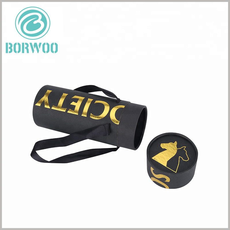 Black cardboard tubes packaging with bronzing printing.