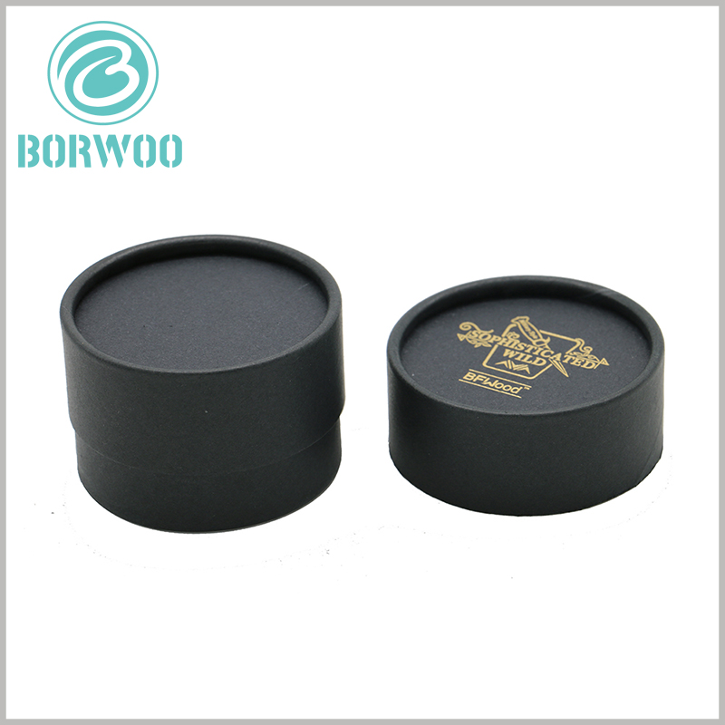 Black paper tube packaging boxes with golden logo.custom tube packaging for cosmetics.