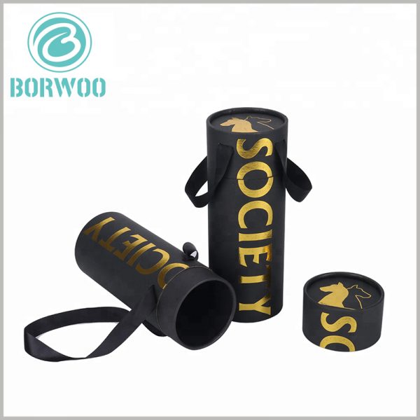 Black paper tube packaging boxes with bronzing logo.Hot stamping text and logo make the package looks very upscale