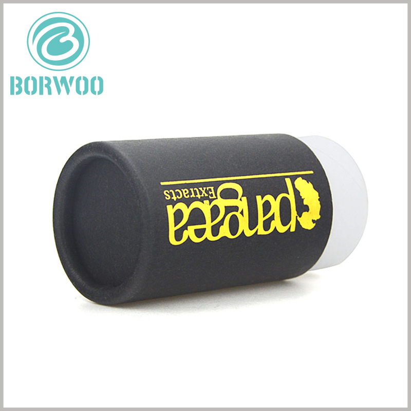 Black paper tube packaging with bronzing printing.The paper tube is crimped and the curled part is smooth