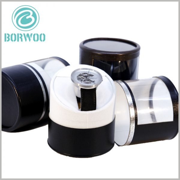 Black paper tube watch packaging boxes wholesale.Inside the tube, there is a flannel layer as decoration within and soft protection