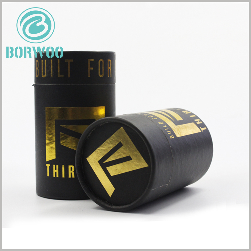 Black round boxes packaging with bronzing printing logo.Golden fonts and LOGO enhance the luxury of packaging.