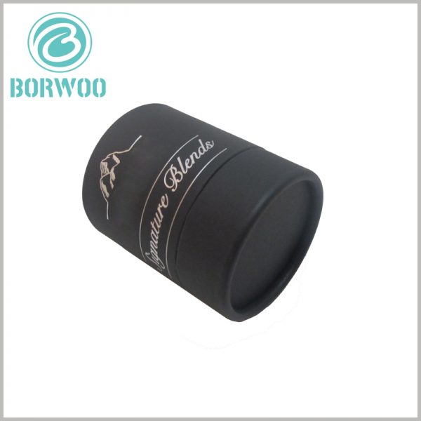 Black round cosmetic packaging boxes.it uses only hot silver stamping to print LOGO and brand name on the black background