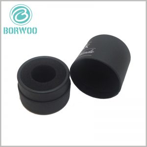 Black round cosmetic packaging boxes with sponge insert.very carefully designed to be functional and attractive for promotion.