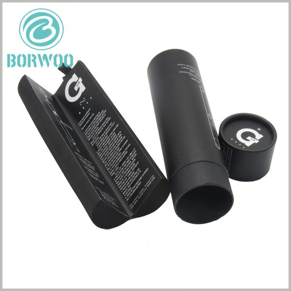 Black small paper tube packaging for vape pen.Detailed product description printed in inner tube packaging.