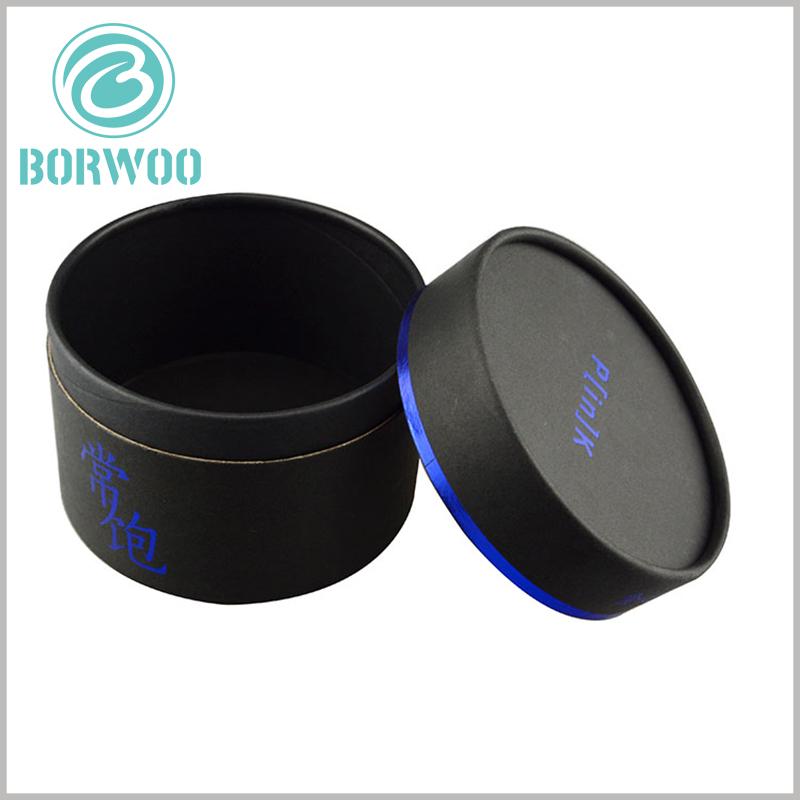 Black tube packaging boxes with lids wholesale. The inner tube of the custom paper tube packaging is not curled, and the top cut of the inner tube is flat.