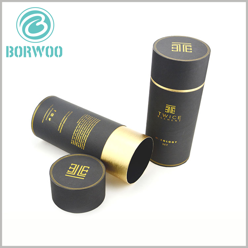 Black wine tube packaging boxes with bronzing printing.The wall thickness is 2mm, and the package is sturdy and durable.