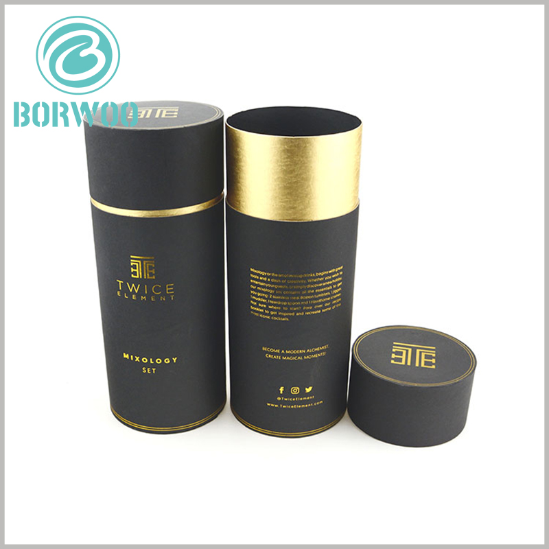 Black wine tube packaging cardboard boxes with bronzing printing.Golden fonts give consumers a feeling of high-end products