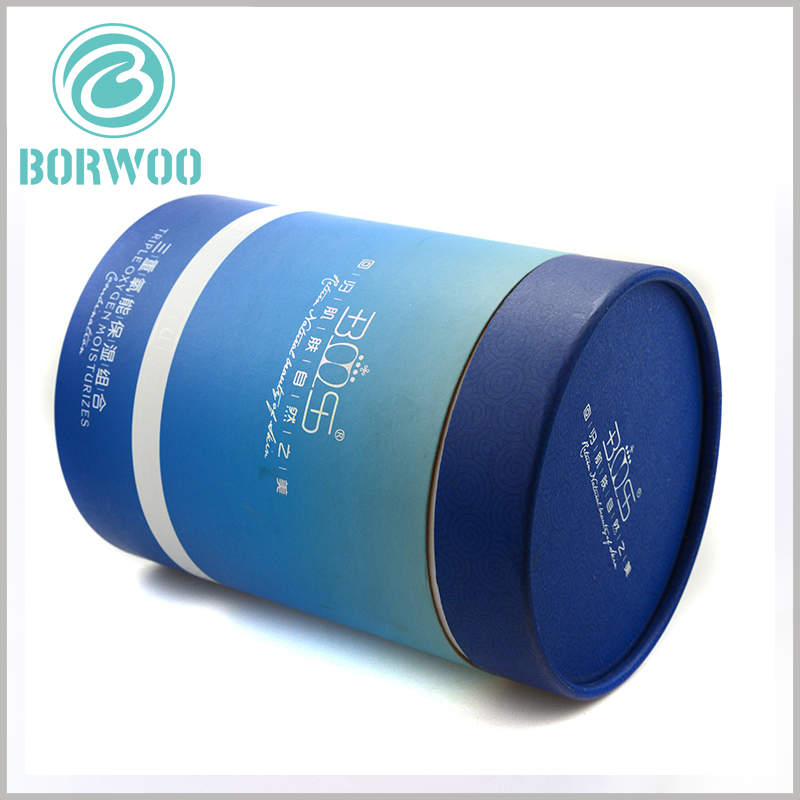 Blue and white paper tube packaging for cosmetic boxes