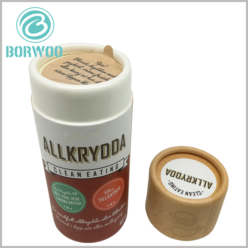 Brown Small diameter cardboard tube packaging for food. The inner top of the customized paper tube has an easy-to-tear paper cover, which improves the convenience of using the product.