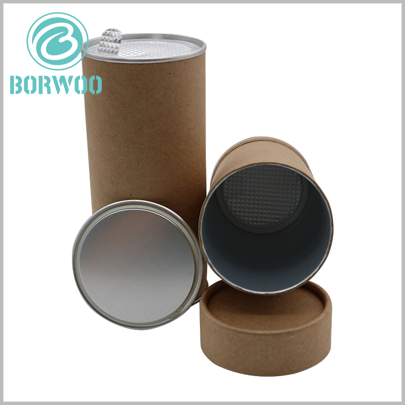 Brown food grade paper tube packaging without printing. Food tube packaging is lined with aluminum foil, which can effectively prevent moisture and oxidation inside the packaging.