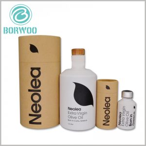 Brown kraft paper tube boxes for olive oil packaging,made of 350g SBS and exquisite kraft paper. The design emphasizes simplicity,Available in multiple package sizes