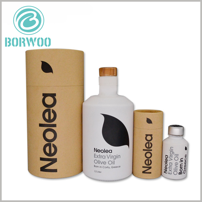 Brown kraft paper tube boxes for olive oil packaging,made of 350g SBS and exquisite kraft paper. The design emphasizes simplicity,Available in multiple package sizes