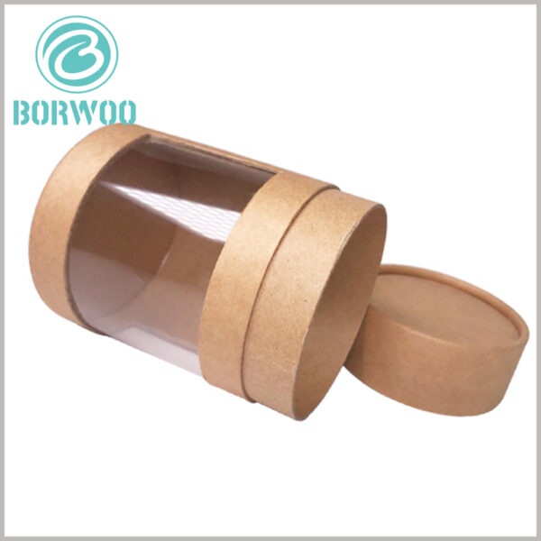 Brown kraft paper tube packaging boxes with windows wholesale.Good display of products inside the package