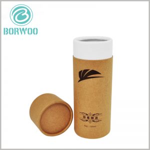 Brown kraft paper tube packaging for essential oils box.This paper tube is not made of pure kraft paper. The paper tube is mainly 350g single powder paper as the raw material. The outer tube is made of kraft paper as the insert paper for decorative purposes.
