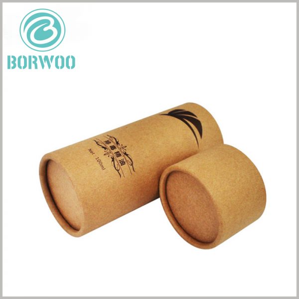 Brown kraft tube packaging for 100ml essential oils boxes.Tube packaging made entirely of paper will be completely degradable to the natural environment and belongs to environmental protection packaging