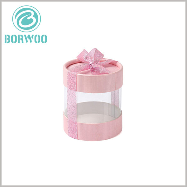 Clear plastic tube gift packaging with bows.transparent on the side to allow direct observation of goods inside