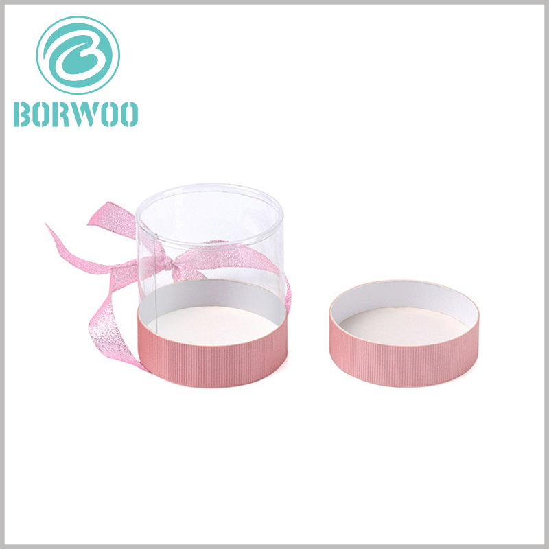 Clear plastic tube gift packaging with lids wholesale.pink corrugated paper and ribbon, simple but effective