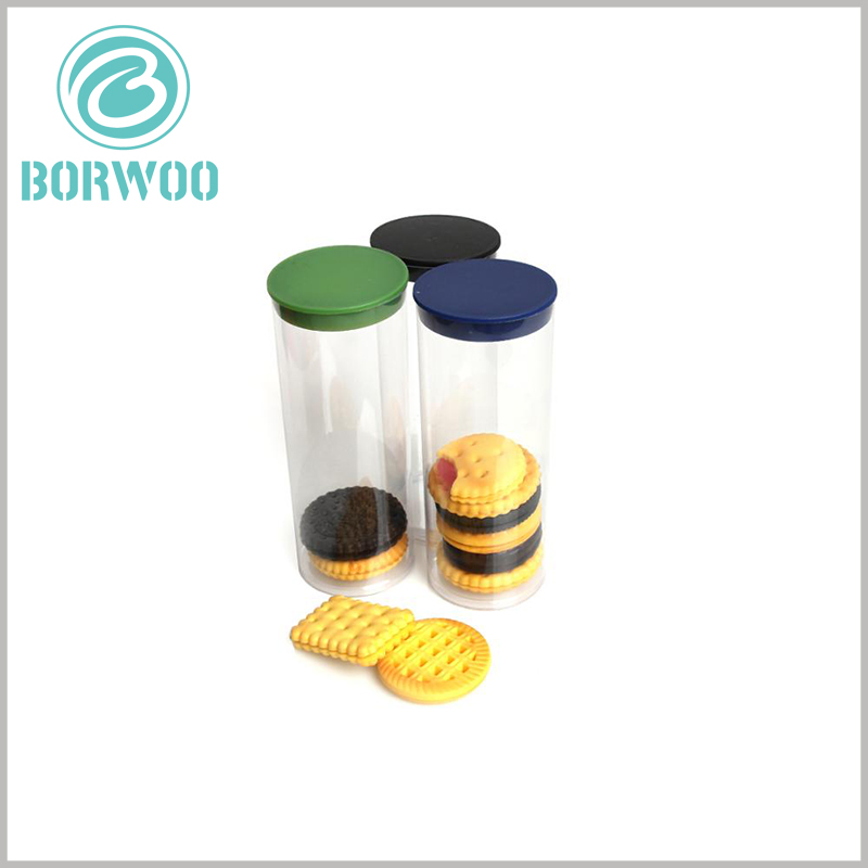Clear plastic tube packaging for biscuits boxes.The advantage of this clear packaging allows you to see the features and details of the internal product without opening the package.