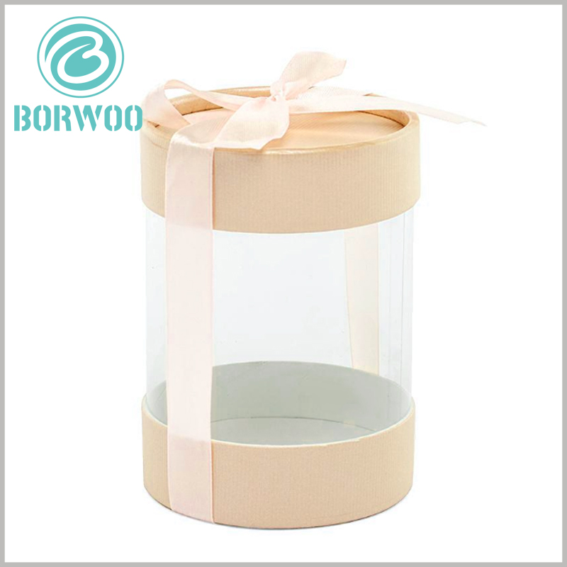 Clear plastic tube packaging for gift boxes.The pink packaging ribbon is used as a decoration for gift boxes, increasing the popularity of packaging.