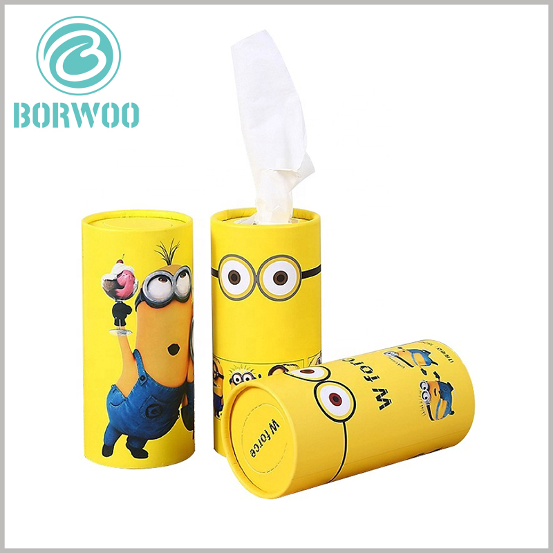 Creative Printed tissue packaging tubes. As the main pattern of the tube packaging design, cartoon minions can increase the attractiveness of the packaging.