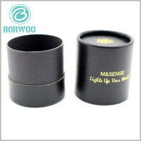 Creative black cardboard round boxes with bronzing.Use 400g black cardboard to roll into paper tube, black leather paper as laminated paper, the whole package is only black and gold two colors.