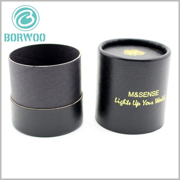 Creative black cardboard round boxes with bronzing.Use 400g black cardboard to roll into paper tube, black leather paper as laminated paper, the whole package is only black and gold two colors.