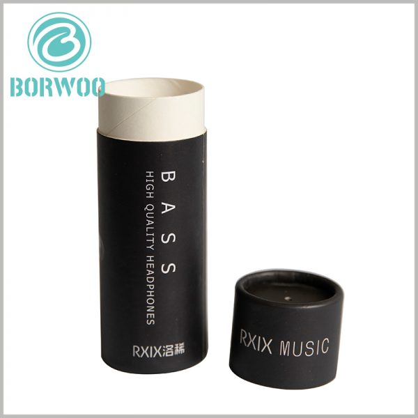 Creative black cardboard tube packaging boxes wholesale.The product picture design of the headphone packaging is amazing.
