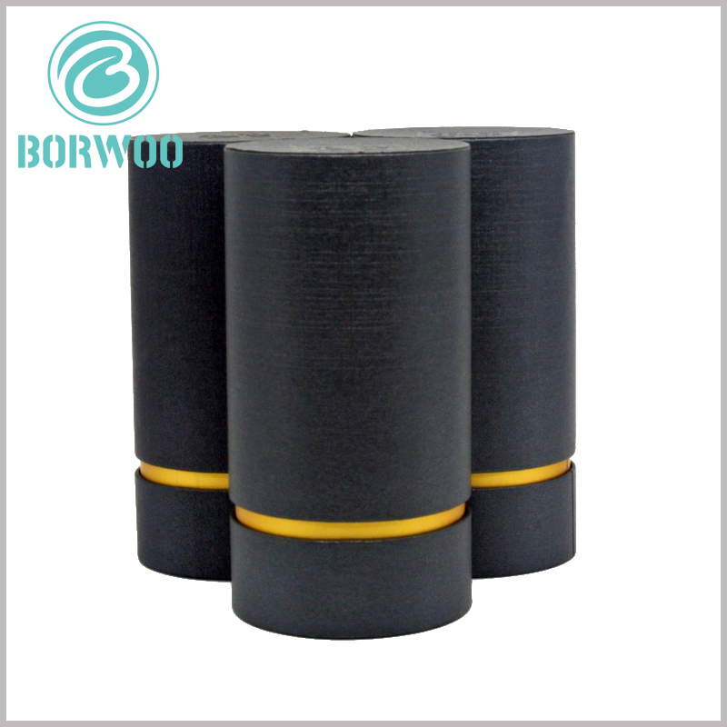 Creative black cardboard tubes packaging for perfume bottles.This cardboard tube is made of black matte paper as a laminated paper with a delicate touch and outstanding visual effects.