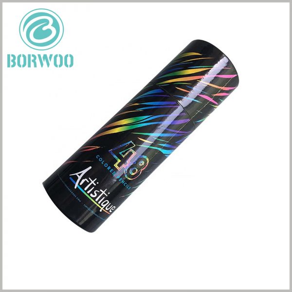 Creative cardboard tubes packaging for pencils.This round tube box is made of high end materials high density 350g black cardboard with a thickness of 1mm, the quality is reliable