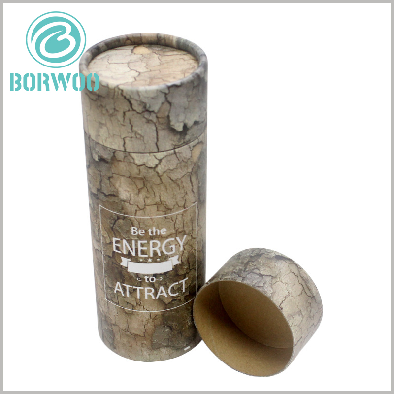 Creative imitation wood paper tube packaging.The appearance of the customized paper tube packaging design is similar to that of a wooden tube, which is very unique and attractive.