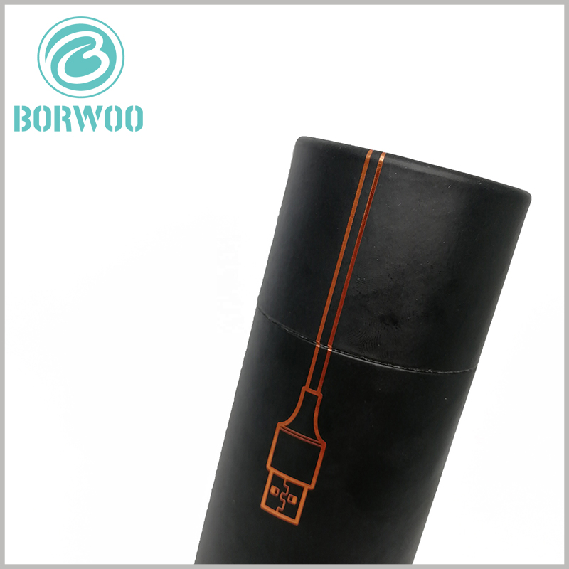 Custom Black cardboard paper tubes boxes for cable packaging.Directly use the pattern of the data line as the main element of the packaging design, highlighting the product features.
