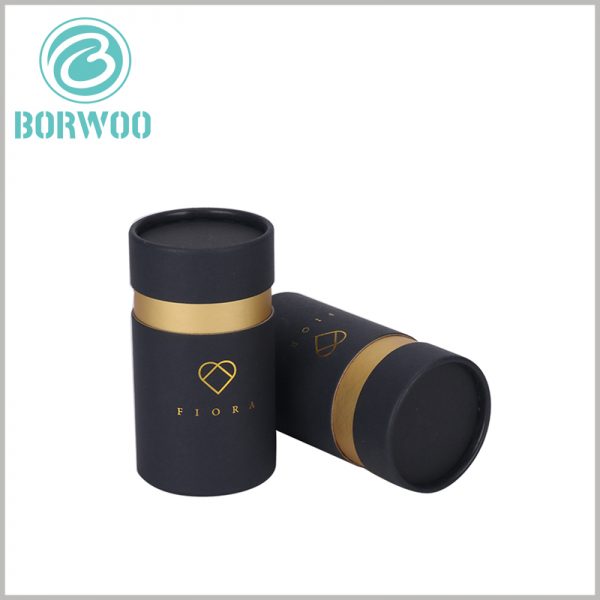 Custom Black cardboard tube packaging for cosmetics wholesale.The lid is 2 cm shorter than the exposed inner tube