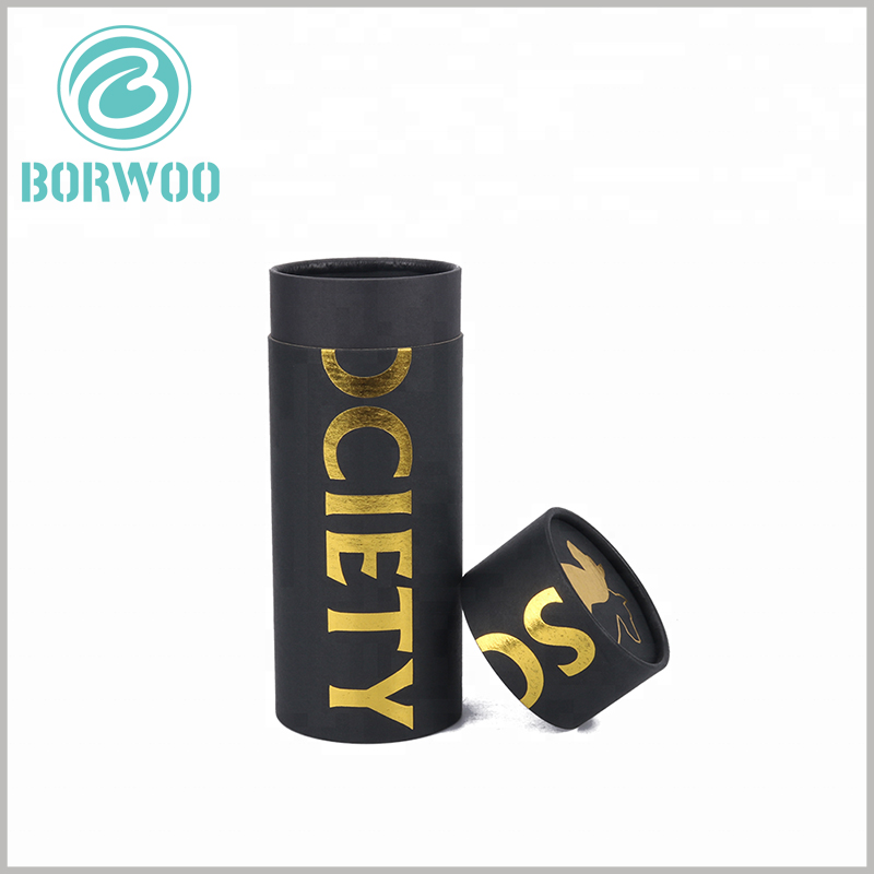 Black paper tube packaging with bronzing printing.High quality product packaging helps brands gain a unique competitive advantage